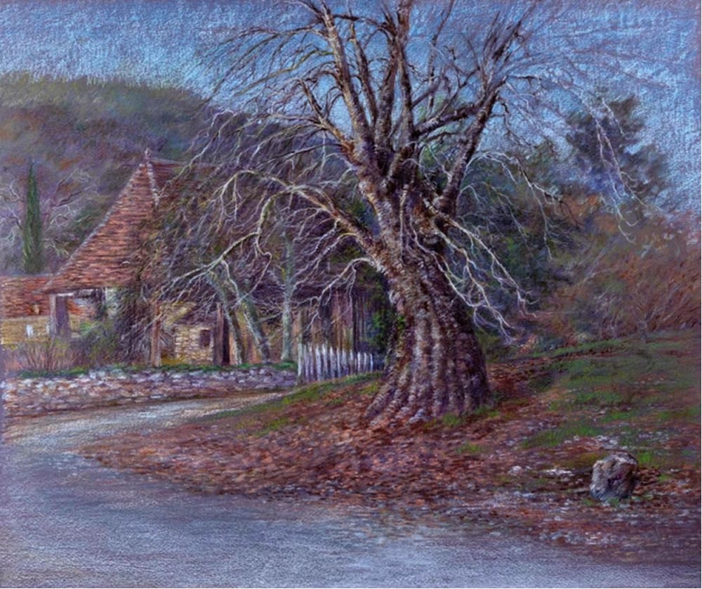 Autumn day in Limeuil (Dordogne) –Pastel - 2 ft 4 inches x 1 ft 6 inches